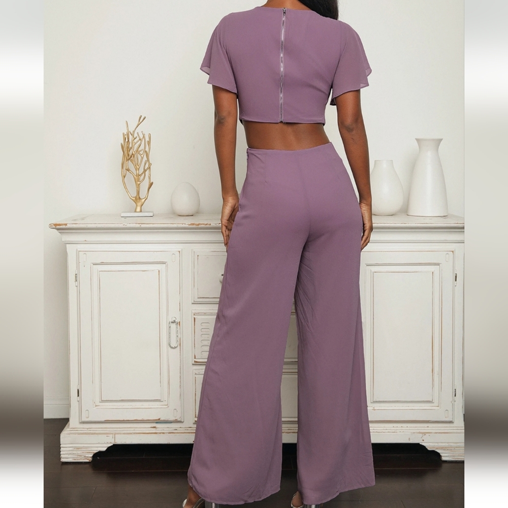 Lulus, Toast to You, Navy, Flutter Sleeve Cutout Jumpsuit, EUC, Women's S - Picture 15 of 16